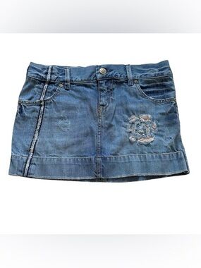 Old Navy Special Edition Blue Distressed Denim Mini Skirt Embroidered Size 2
